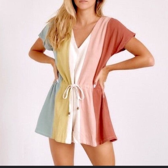Entro Costal Colorblock Stripe Linen Blend Romper - Picture 7 of 7
